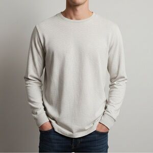 FRAME Duo Fold Long Sleeve Crew in Oatmeal Heather XL
